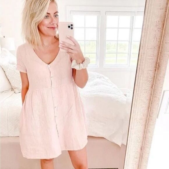 PRIV x Jillian Harris Hampton Linen Dress In Light Pink Size Small - Picture 10 of 10